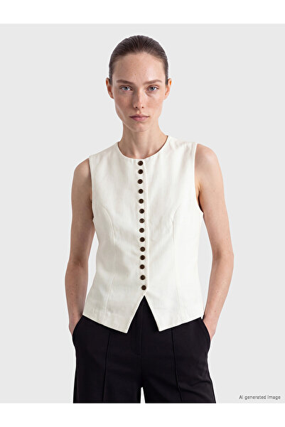 LC Waikiki Lcw Comfort White Plain Women's Classic Vest with Nevavm Difference