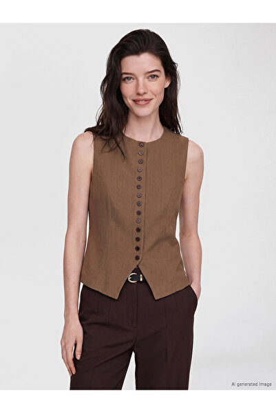 LC Waikiki Lcw Comfort Khaki Plain Women's Classic Vest with Nevavm Difference