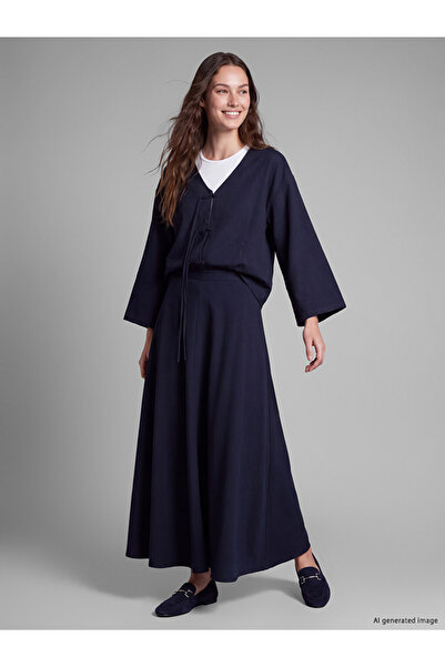 LC Waikiki Peak New Season Navy Blue Flared Skirt with Zipper at the Waist