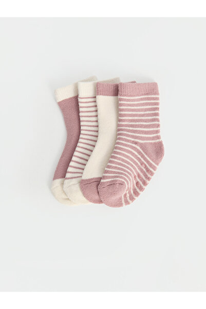 LC Waikiki Rmz Gi̇yi̇m Farkiyla Non-Slip Sole Baby Girl Socks 4-Piece Set