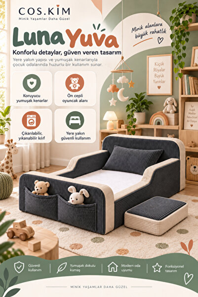 Cos.kim LunaYuva Montessori Çocuk Karyolası Tamamen Sünger Yıkanabilir Kılıf ...