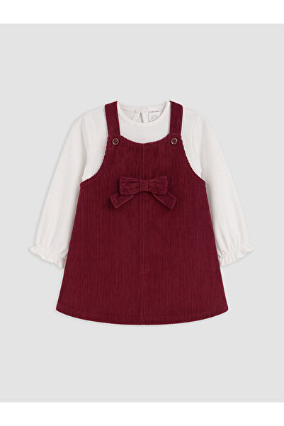 LC Waikiki Nevavm Farkıyla Lcw Baby Burgundy Bowknot Baby Girl Velvet Salopet...