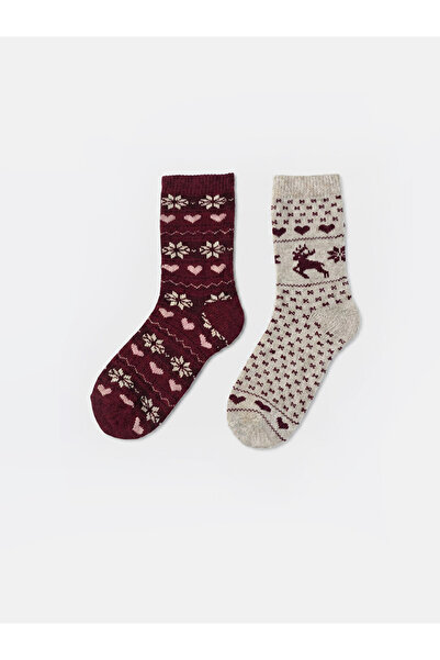 LC Waikiki Rmz Gi̇yi̇m Farki̇yla New Year's Themed Women's Home Socks 2-Pack