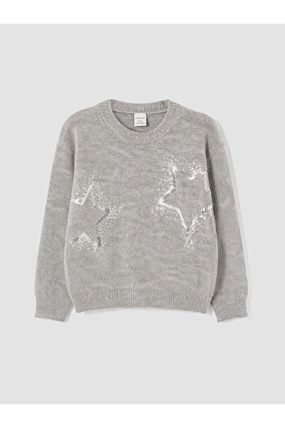 LC Waikiki Two Mt Shop Quality Lcw Kids Gray Knitwear Printed Oval Collar Gir...