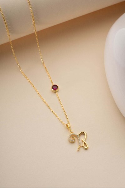 Nereze 925 Ayar Gümüş Gold Kaplama Ay Taşı Oğlak Burcu Kolye