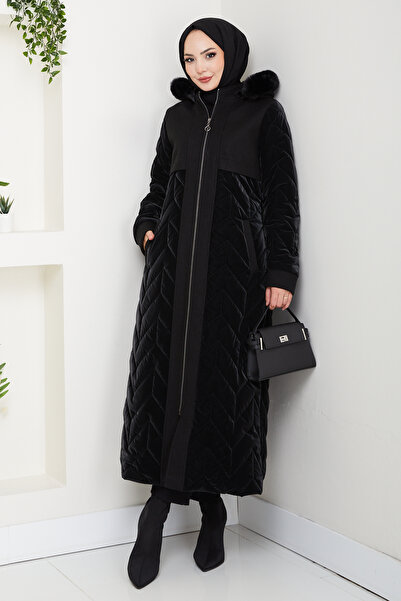 Pamuk Butik Women's Cashmere Detailed Lined Nova Quilted Coat