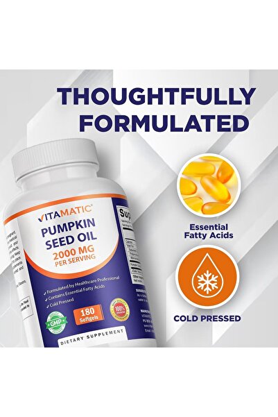 Vitamatic Pumpkin Seed Oil 2000mg Softgel Capsules, 180 Softgels 1000mg per Softgel