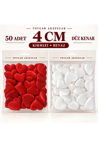 4 cm Düz Kenarlı İçi Dolgulu Saten Kalp 50 Adet