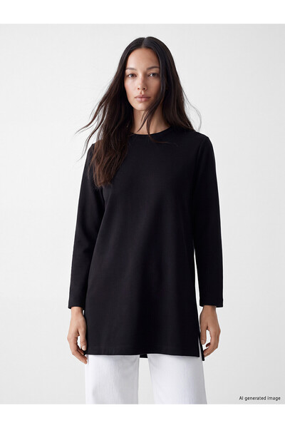LC Waikiki Nevavm Farkıyla Lcw Everyday Black Diving Fabric Plain Oversize Wo...