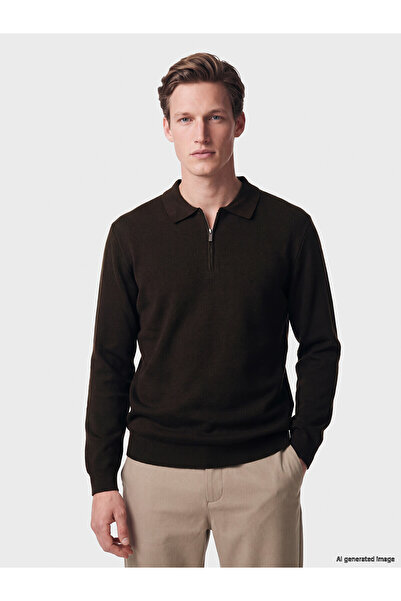 LC Waikiki Lcw Vision Brown Knitwear Polo Collar Men's Sweater with Nevavm Di...