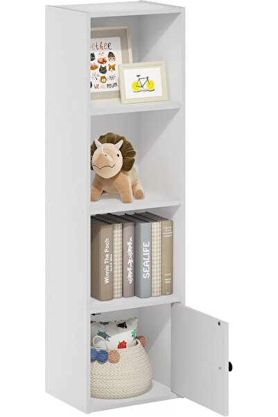 furinno Luder Shelf Bookcase with 1 Door Storage Cabinet, White