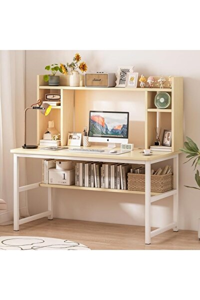 Jubestry Study Table Study Desk with Bookshelf Gaming Table Desk for Home Off...
