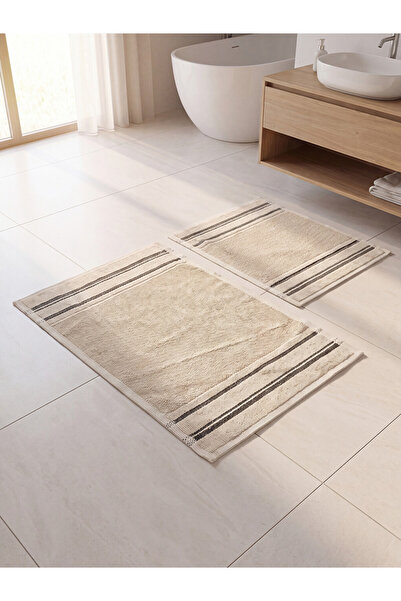 LC Waikiki Rmz Gi̇yi̇m Farkiyla Striped Embroidered Bath Mat Set