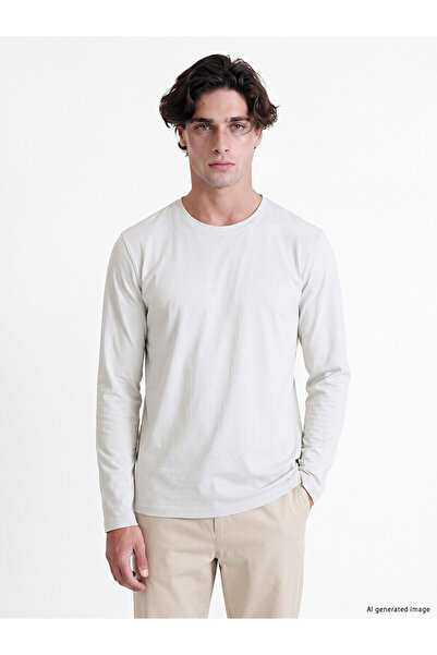 LC Waikiki Vizyon New Season Gray Crew Neck Long Sleeve Combed Cotton Men's T...