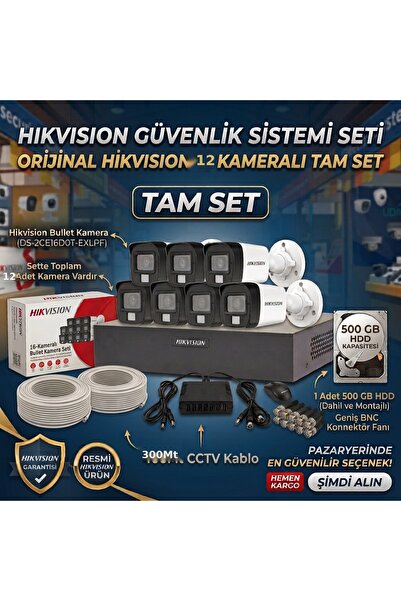 Hikvision 12 Kameralı Smart Hybrid Light AHD Kamera Seti - TAM SET (500GB HDD...