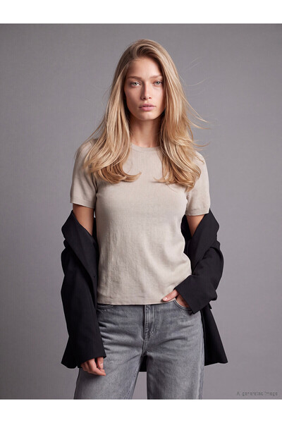 LC Waikiki Nevavm Lcw Vision Beige Knitwear Plain Oval Neck Women's Sweater w...