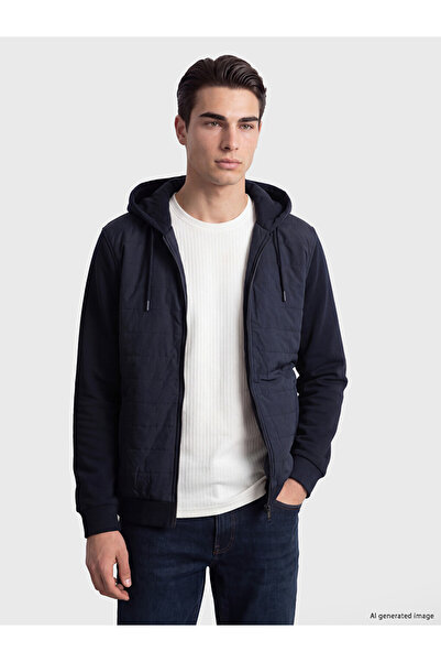 LC Waikiki Peak New Season Navy Blue Hooded Men's Zippered Sweatshirt