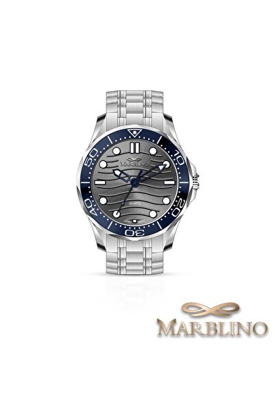 marblino Marblino All Silver Steel Watch, with a Gray Wavy Dial (Dark Gray) a...