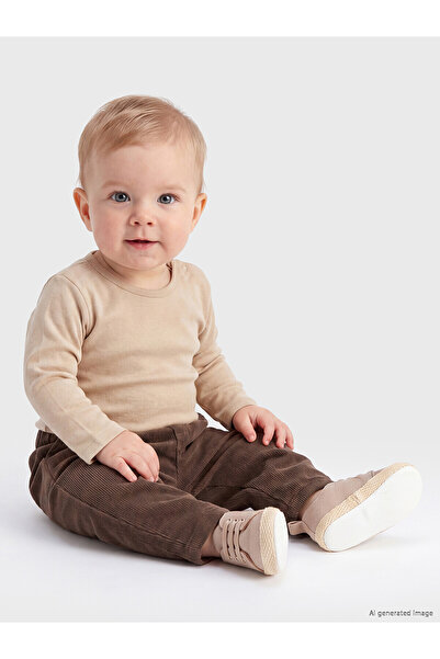 LC Waikiki Two Mt Shop Quality Lcw Baby Beige Oval Collar Baby Boy Snap Faste...