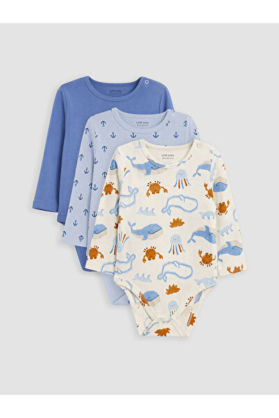 LC Waikiki Two Mt Shop Quality Ecru 3-Piece Oval Collar Patterned Baby Boy Bo...