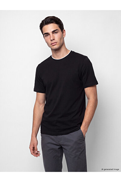 LC Waikiki Peak New Season Black Crew Neck Combed Cotton Men's T-Shirt