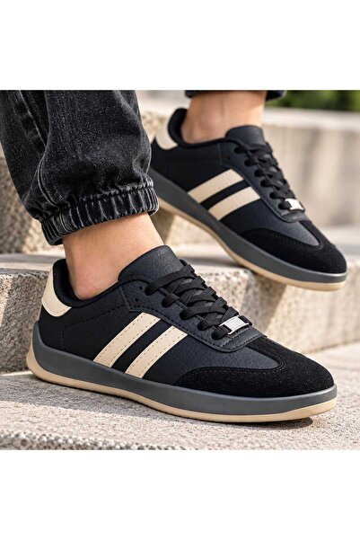GAK RUN Retro Unisex Sneaker Siyah bej – Rahat Günlük Spor Ayakkabı | Kaymaz Taban