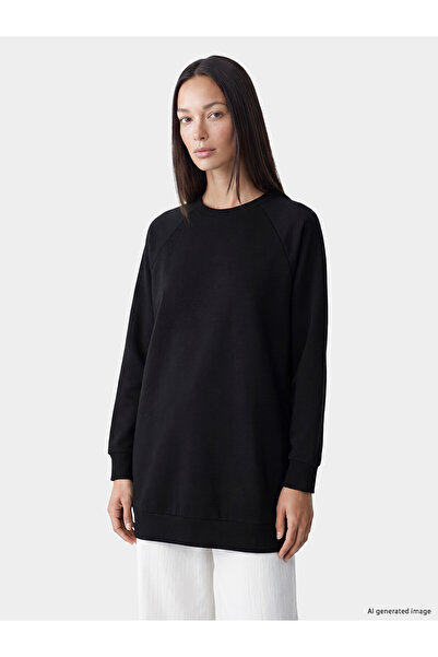 LC Waikiki Alita City Black Soft Touch Oversize Women's Sweatshirt with a Dif...