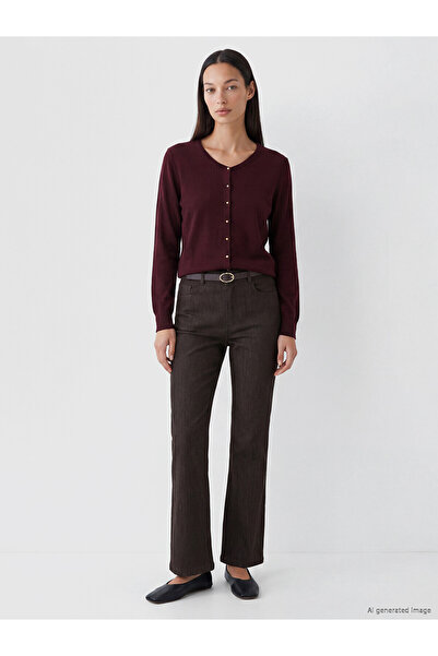 LC Waikiki Nevavm Farkıyla Lcw Everyday Plum Knitwear Plain Women's Cardigan