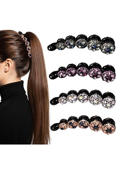 TERRIFI Sparkly Rhinestone Banana Hair Clips for Women 4 Pieces Sparkling Cry...