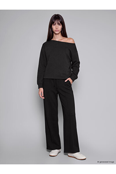 LC Waikiki Alita City Farkıyla Xside Black Boat Neck Soft Touch Women's Sweat...