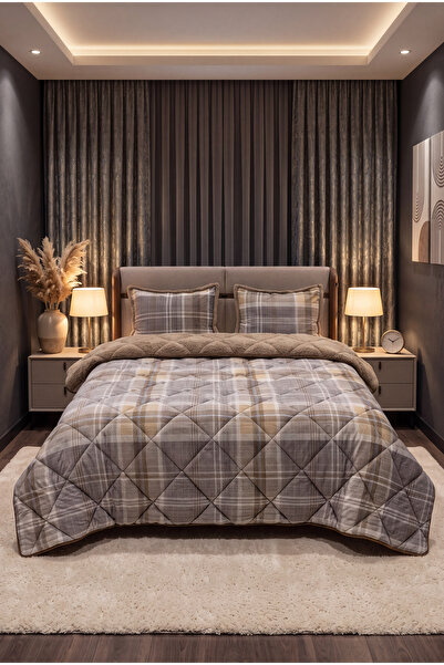 Merinos Comforter Çift Kişilik Yorgan Seti Gri