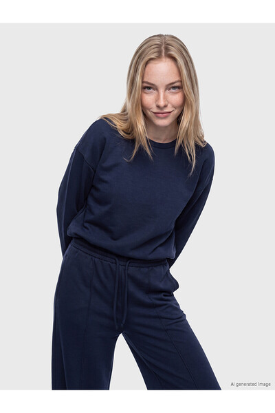 LC Waikiki Alita City Farkıyla Xside Navy Blue Soft Touch Oversize Women's Sw...
