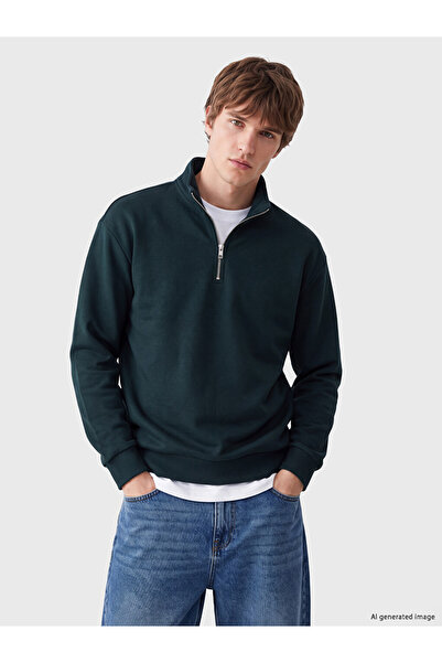 LC Waikiki Ozmarka New Season Green Stand Collar Men's Thick Sweatshirt