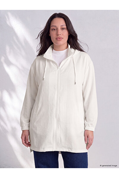 LC Waikiki Alita City Farkıyla Lcw Curve Ecru Plain Loose & Loose Women's Swe...