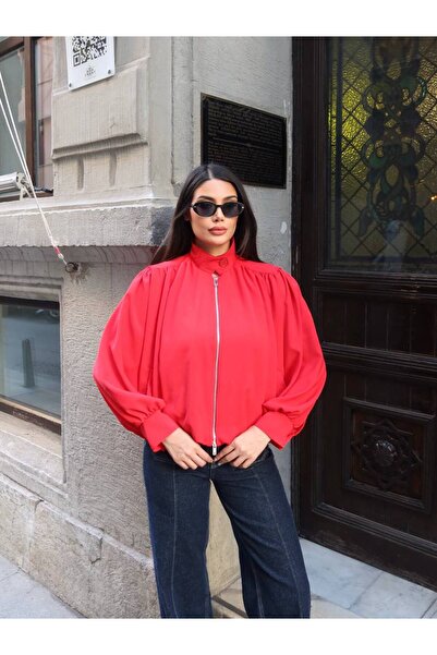 Butik Beyza Double Zipper Lined Pleated Women's Jacket