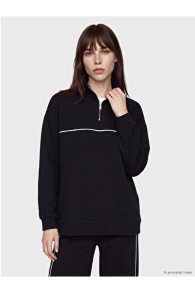 LC Waikiki Black soft touch Oversized women's sweatshirt tunic