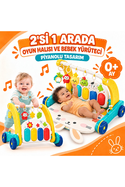 TOTTERİQ 2’si 1 Arada Piyanolu Bebek Oyun Halısı ve İlk Adım Yürüteci tavşan ...