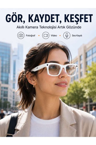 Genel Markalar Lensli Beyaz Akıllı Kamera Gözlüğü Fotoğraf Video Çekimli Blue...