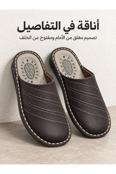 Generic Brand شباشب رجالية من الجلد الطبيعي مغلقة من الأمام، شباشب عملية غير ...