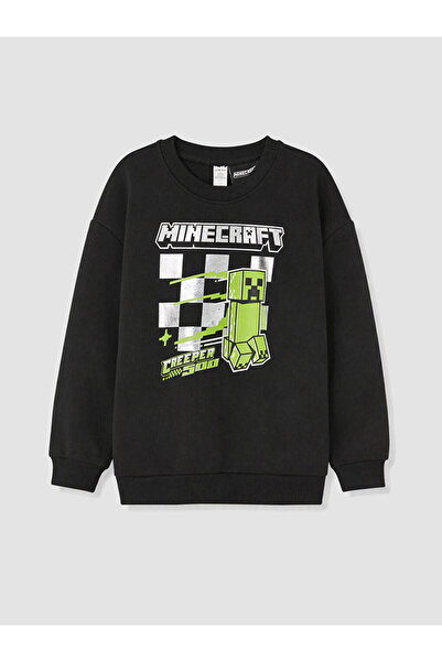 LC Waikiki Peak New Season Black Printed Boys' Thick Sweatshirt