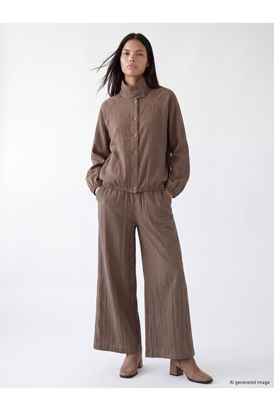 LC Waikiki Peak New Season Brown Textured Women's Trousers with Elastic Waist