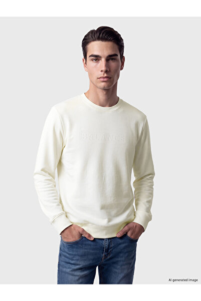 LC Waikiki Vizyon New Season White Crew Neck Embossed Printed Men's Sweatshirt