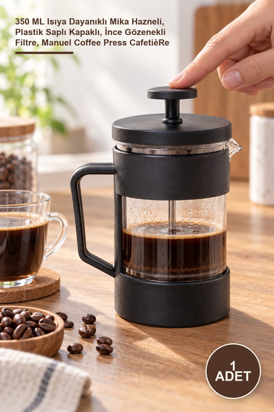 Yenilig 1 Piece Black French Press – 350 ml Heat-Resistant Mica Chamber, Plas...