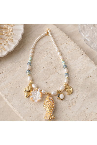 azra takı tasarım Handmade Pearl, Seashell, Fish, Crab, Mussel, Women's Short...