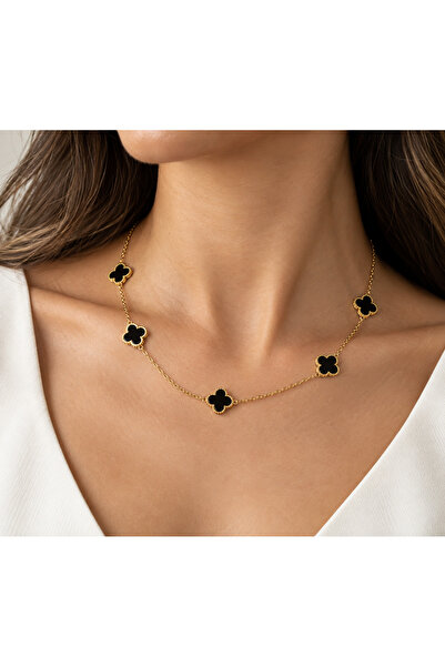 Mardatoi 316L Stainless Steel Black 5-Piece Clover Necklace Gold Tarnish-Resi...