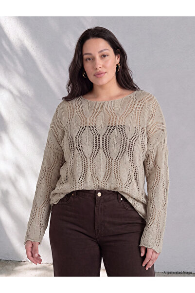 LC Waikiki Nevavm Lcw Curve Beige Knitwear Openwork Oval Collar Women's Sweat...