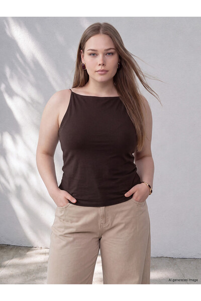 LC Waikiki Peak New Season Brown Plus Size Women's Tank Top with Rope Straps