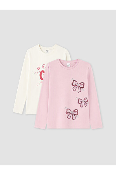 LC Waikiki Two Mt Shop Quality Lcw Kids Pink Combed Cotton Printed Long Sleev...