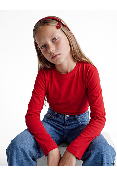 LC Waikiki Two Mt Shop Quality Lcw Kids Red Oval Collar Basic Girls' T-Shirt