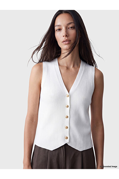 LC Waikiki Vizyon New Season White V-Neck Women's Knitwear Vest